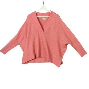 by Anthropologie V-Neck Dolman Sweater Pullover Fuzzy Knit Coral‎ Womens Size M